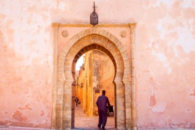 the kasbah of the udayas entrance gate in rabat in morocco. the kasbah of the udayas is located at the bou regreg river in rabat, morocco. rabat is the capital of morocco.

