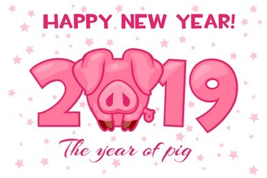 vector banner in the year of the pig. happy 2019 new year.