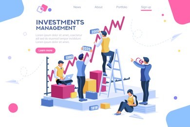 alternative progress, building ad, investment management for company. joint markets and move up deal. bank career growth for success. flat ambition concept with character isometric illustration