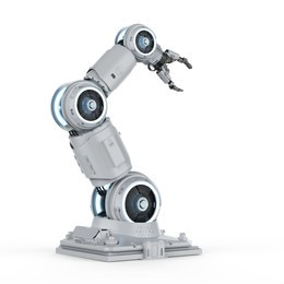 3d rendering white robotic arm on white background