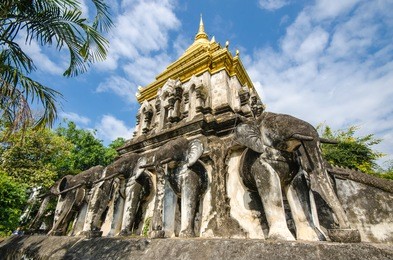 old buddhist pagoda in ancient temple, wat chiang man)  in chiang mai, thailand.