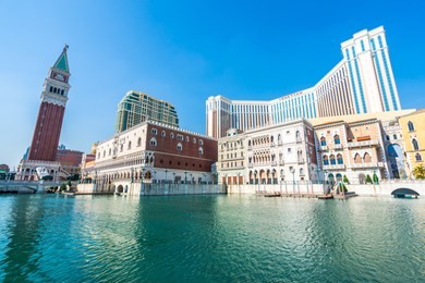 beautiful architecture building of venetian and other hotel resort and casino in macau city at night