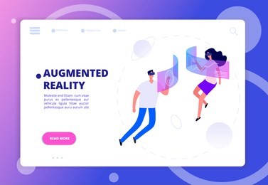 augmented reality concept. persons in vr headsets and goggles. futuristic virtual reality vector banner