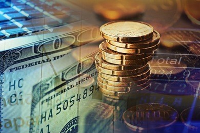 finance background with money and pc. finance concept.