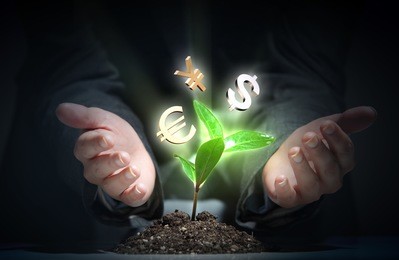 money sprouting - finance and money symbols sprouting from stems