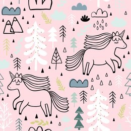 cute seamless unicorn pattern for kids, baby apparel, fabric, textile, wallpaper, bedding, swaddles with unicorn