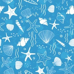fresh creative abstract marine seamless pattern. sea life background with corals, sea star, shells and bubbles. hand drawn vector illustration for textile and other print