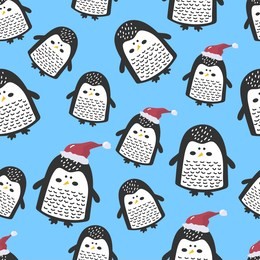 seamless vector pattern with funny penguins. new year's print.