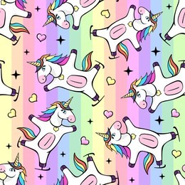 seamless pattern with fantastic unicorn on rainbow background. cartoon children background