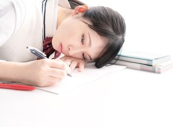 studying asian school girl.