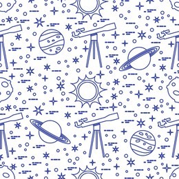 seamless pattern with telescope, sun, planets, stars. space exploration. astronomy. science