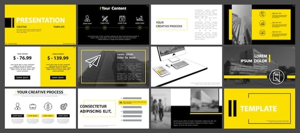 yellow, black, presentation templates on a white background. set, elements of infographics. presentation, leaflet and flyer,corporate report, marketing, advertising, annual report, vector, headline
