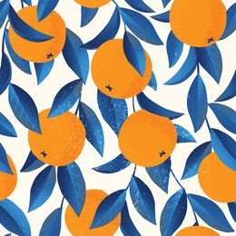 tropical seamless pattern with oranges. fruit repeated background. vector bright print for fabric or wallpaper.