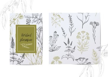 template card with medicinal herbs. seamless vector pattern. wild healing plants. vintage flowers. hand drawing illustration. engravings style. botanical illustration. pharmacy herbs.