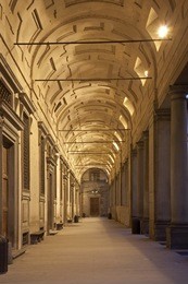 florence - external corridor of uffizi gallery in morning