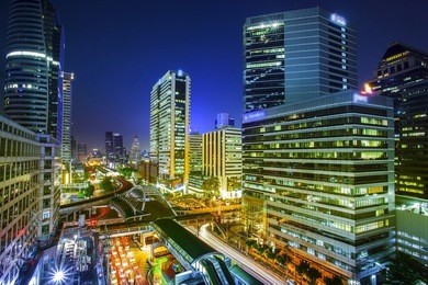 bangkok city night view with main traffic