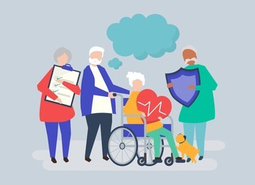 characters of senior people holding healthcare icons illustration