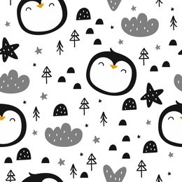 happy cartoon penguin seamless pattern