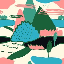 the seamless colorful pattern with abstract mountains and rocks. hand drawn overlapping background for your design.textile, blog decoration, banner, poster, wrapping paper.