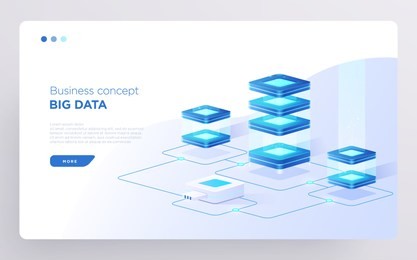 slide, hero page or digital technology banner. big data business concept. isometric vector illustration