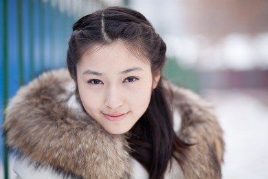 a beautiful asian girl, in winter outdoor