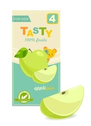 apple juice package for baby. cute kids design of label. vector