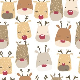 seamless pattern with cute deer. holiday background. vector hand drawn illustration.
