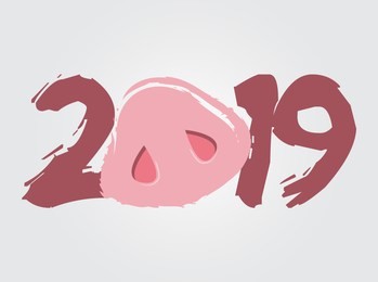 happy chinese lunar new year 2019 year of the pig, animal zodiac flat vector illustration