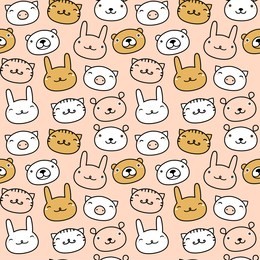 animal vector icons. animals seamless pattern. hare, rabbit, bear, pig, bunny, mouse, hamster, rat, cat, tiger illustrations seamless background.