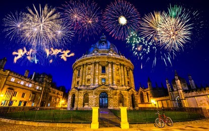 fireworks display near the radcliffe science library in oxford. england