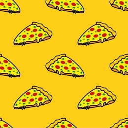 abstract seamless pizza pattern for girls or boys. creative vector background with italian pizza, tomatoes, . funny wallpaper for textile and fabric. fashion pizza style. colorful bright picture