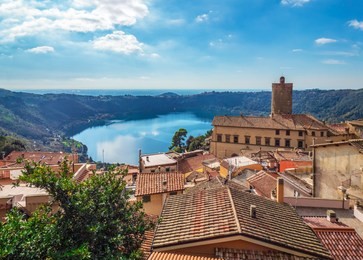 nemi (italy) - a nice little town in the metropolitan city of rome, on the hill overlooking the lake nemi, a volcanic crater lake.