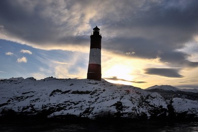 ushuaia, province of tierra de fuego (argentina), navigation for the bridges islands; les eclaireurs lighthouse (lighthouse of the end of the world)
