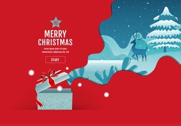 merry christmas, happy new year, calligraphy, landscape winter, vector illustration.