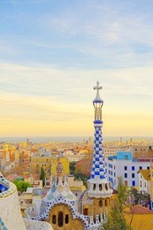 views from the parc guell designed by antoni gaudi, barcelona, spain.
