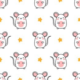 mouse pattern, cute cartoon mice seamless pattern background, vector illustration