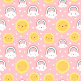 cloud rainbow and star cute seamless pattern, cartoon vector illustration, nursery background for kid