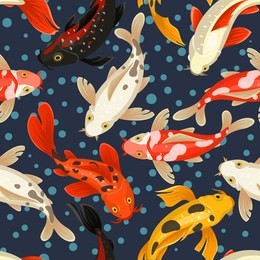 koi carp pattern, japan style traditional design. decorative fish in outdoor koi ponds or water garden. vector illustration