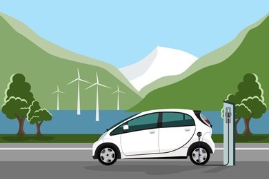 electric car with charging station.  vector illustration eps 10