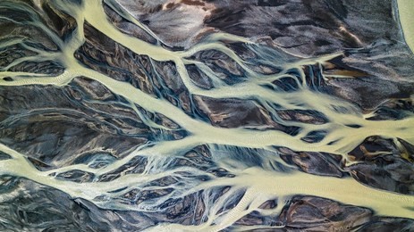 drone view of an icelandic riverbed
