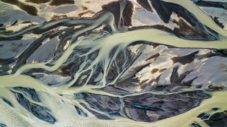 drone view of an icelandic riverbed