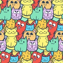 funny doodle cats and kittens seamless pattern for prints, designs and coloring books. raster illustration