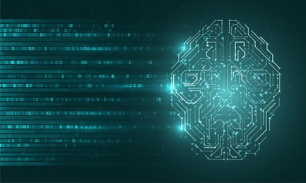 artificial intelligence illustration. artificial intelligence and machine learning concept. digital computer code. data transfer concepts in internet.