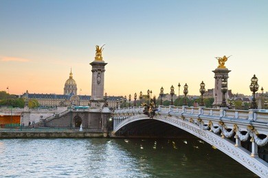 alexandre iii bridge at sunset,  paris, france