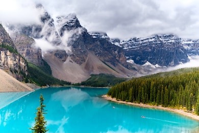 moraine lake is one of the most beautiful lakes in the world! top view, banff national park, alberta, canada.