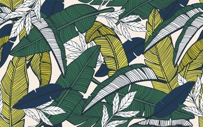 seamless tropical pattern with banana leaves. hand drawn vector illustration