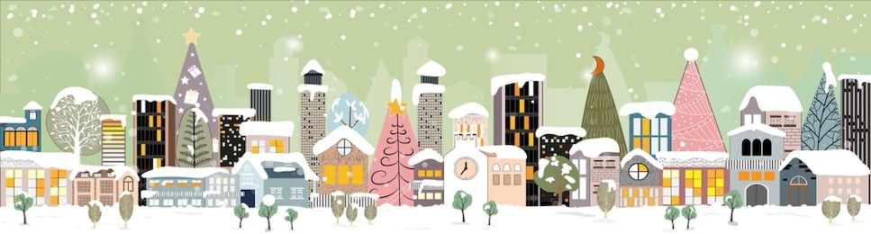 panorama winter night landscape, christmas and new year,modern city scape buildings,vector flat illustration of winter night city landscape,concept for greeting card, invitation, banner, template