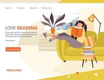 woman read book, landing page illustration of reading