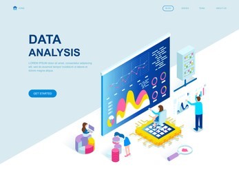 modern flat design isometric concept of auditing, data analysis decorated people character for website and mobile website development. isometric landing page template. vector illustration.
