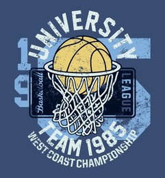 basketball league university championship team  vintage vector print for t shirt grunge effect in separate layers
